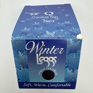 Winter Leggs Pantyhose Size Q Queen Black Control Top 1998 Navy